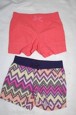 Girls 2 LOT SHORTS Ribbed Elast Waist ORANGE Pink Yellow Blue Chevron XS 4-5