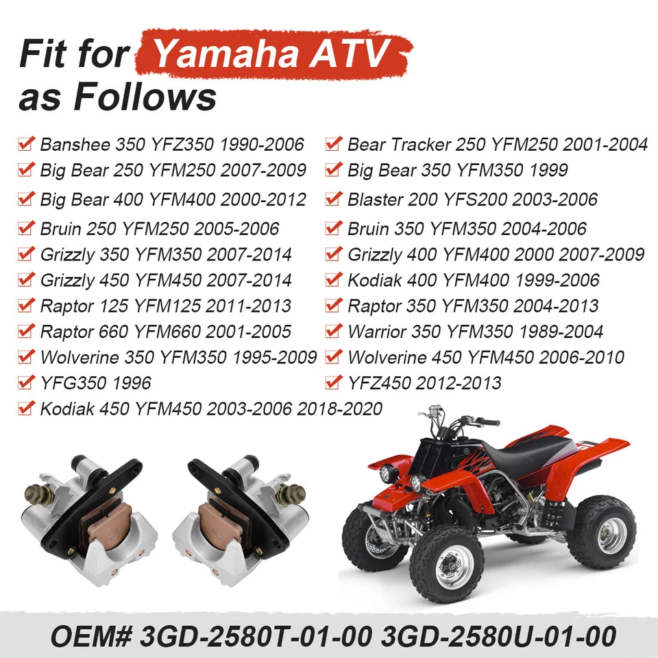 Front Brake Caliper& Pads for Yamaha Wolverine 350 450 YFM350X YFM350FX YFM450FX - Image 3 of 4
