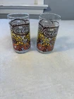 2 Vintage Coca Cola Drinking Glasses Orange Yellow Flower Stained Glass Look MCM