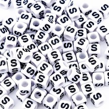 500Pcs White Square Letter Beads S 6X6mm Individual Cube S, - S