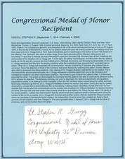 Stephen R Gregg d2005 signed autograph 3x5 cut USA Army WWII MOH Recipient