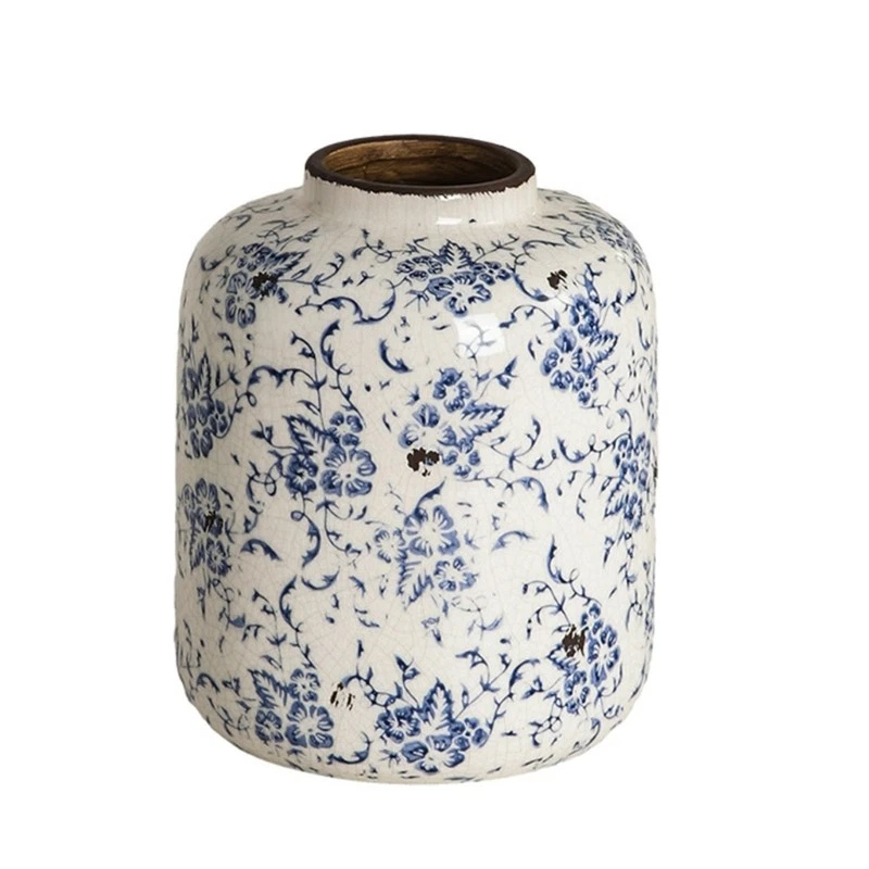 Vintage Blue White Ceramics Vases Crackle Finish Centerpieces Flower Container