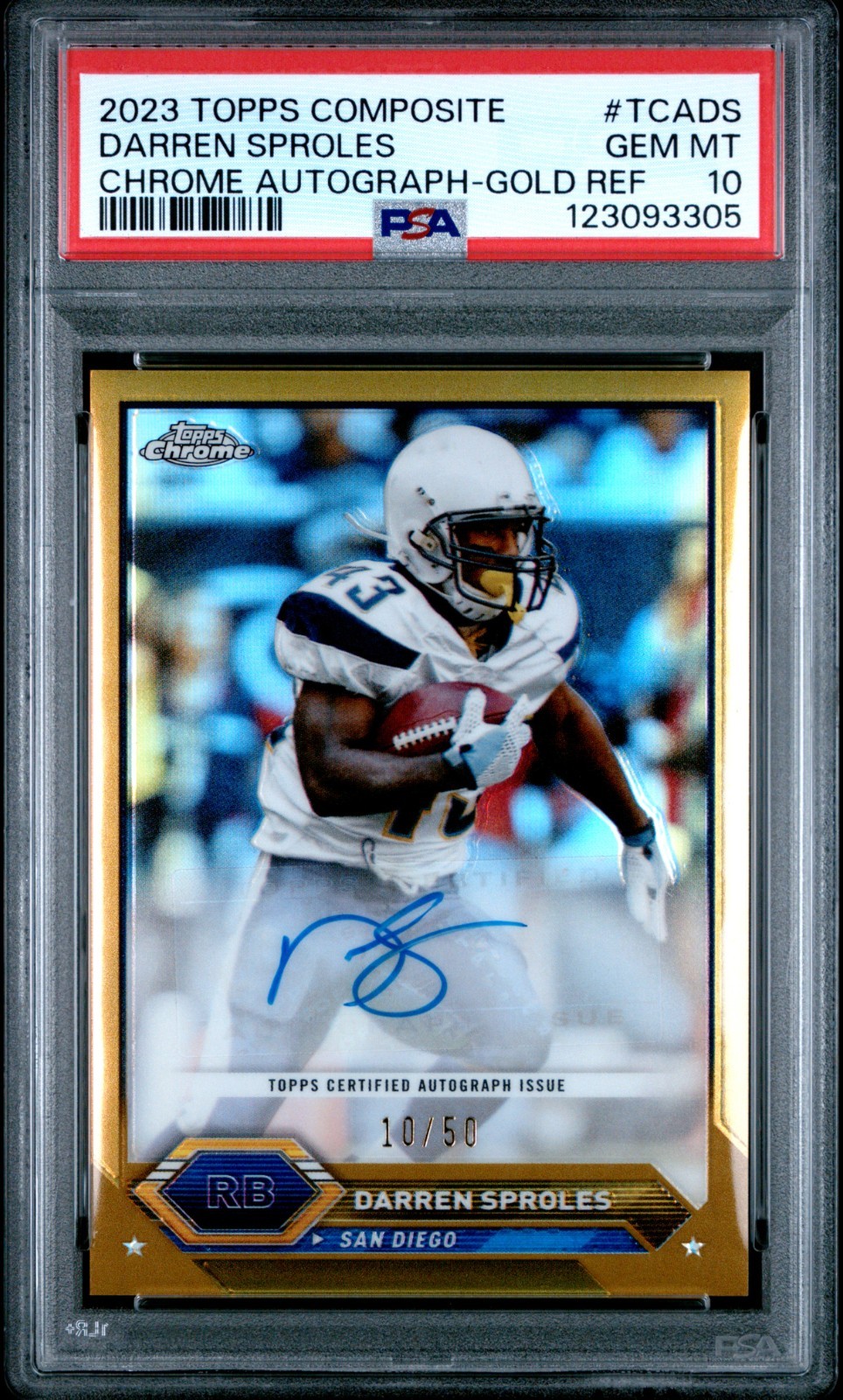 Darren Sproles Auto 2023 Topps Composite Chrome Gold Refractor /50 PSA 10