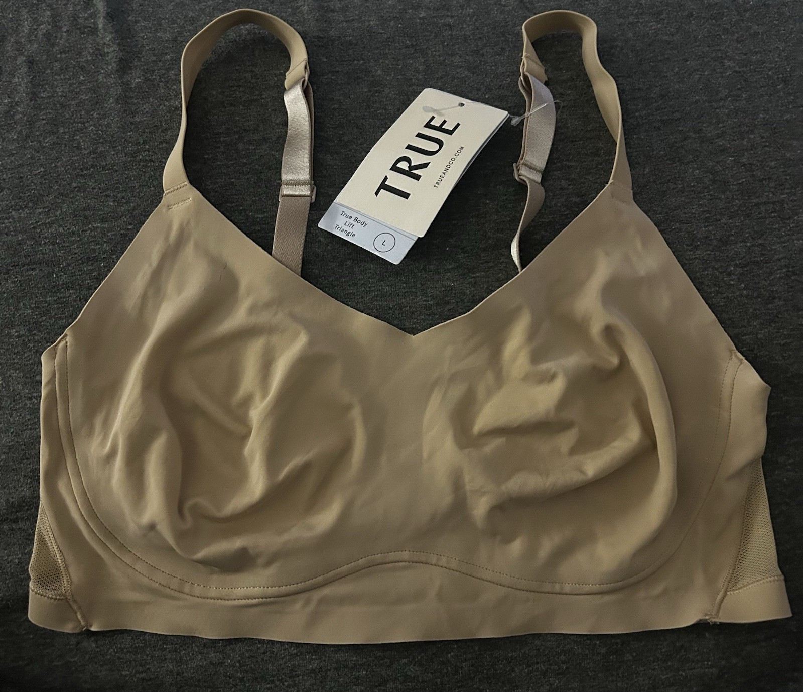 True & Co True Body Lift Triangle Bra NWT Nude Large Missing Padding