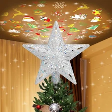 Christmas Tree Topper Lighted with 6 Patterns Projector, Christmas Tree Star Top