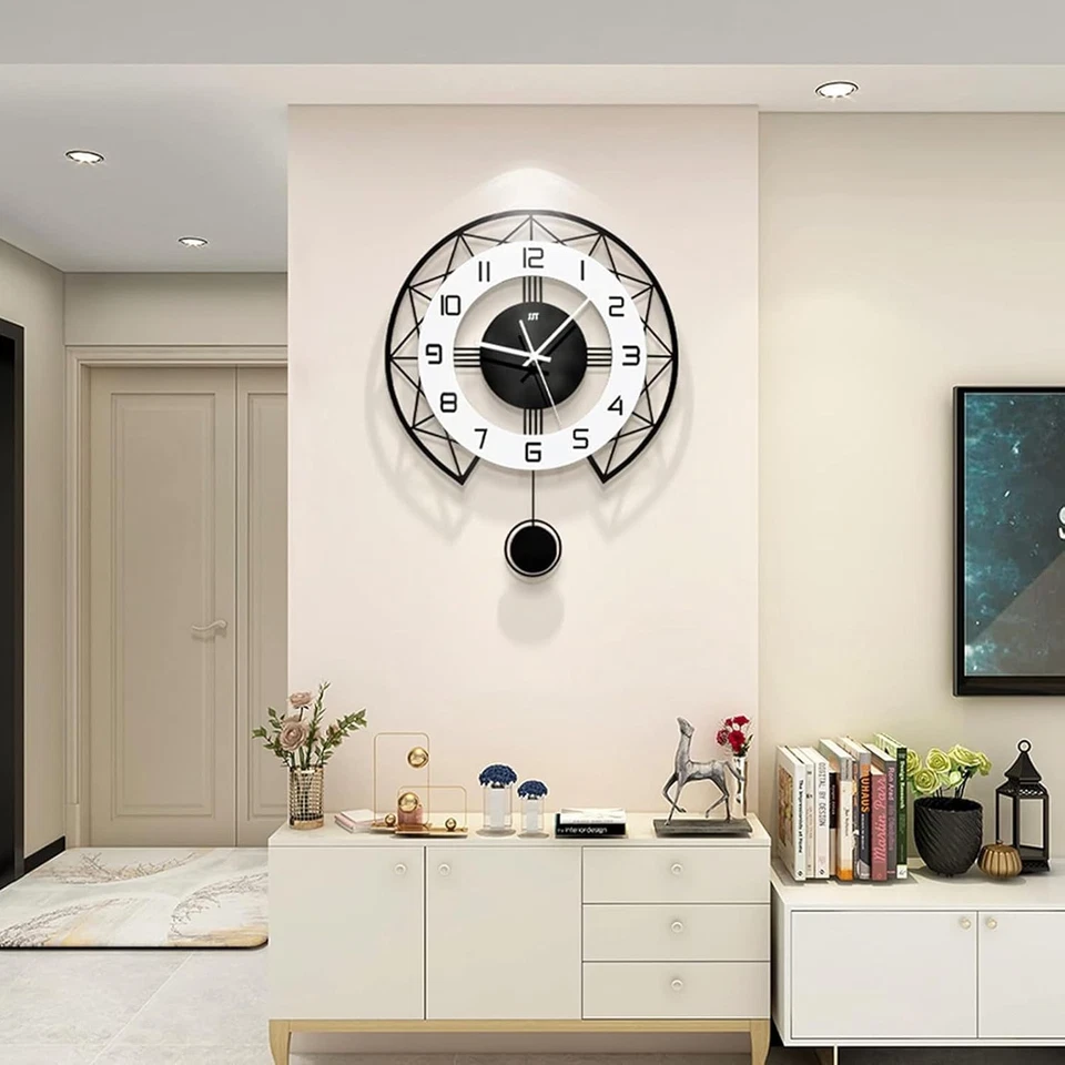 Large Battery Operated Pendulum Clock - 17" Non-Ticking Wall Art for Home - Image 3 of 4