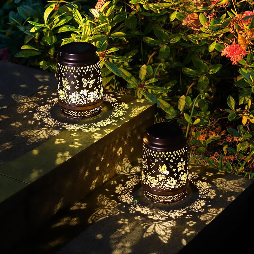 Butterfly Solar Lanterns Outdoor Waterproof Hanging Solar Lights Butterfly Me...