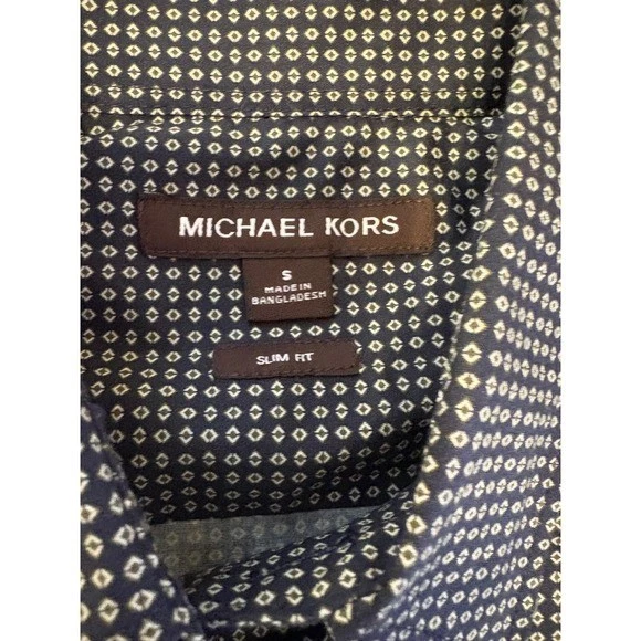 Camisa de Vestir Michael Kors Negra Estampado Diamante Elastizada Calce Ajustado Manga Larga - S Foto 4 de 4