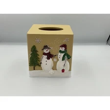 Snowmen Gathering Square Tissue Box Cover Holder Christmas Decor Holiday Gift
