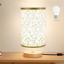 Desk Lamp LED Bulb Included, Small Bedside Table Lamp Plug-in - Classic Wood ...
