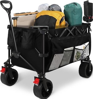 Folding Wagon Trolley 200L AUCTION 3 Pockets Outdoor Camping Beach Garden Black