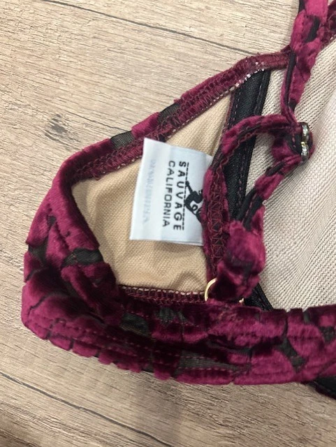 Bikini vintage Sauvage California granate estampado floral con cordones para mujer talla 8 Foto 3 de 4