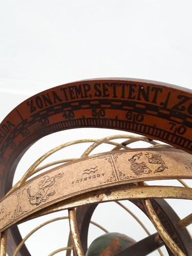 Armillary Sphere Globe Zodiac Italian Wood Frame 23.5" Total Height - Picture 8 of 17