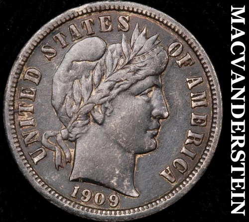 1909 Silver Barber Dime - Dark  Extra Fine / Almost Uncirculated  Scarce  #i1342