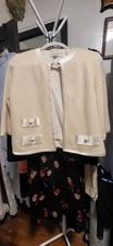 Vintage Halle Bros Co Ivory Knit - Silk Trim - Seed Pearls Sweater Jacket M