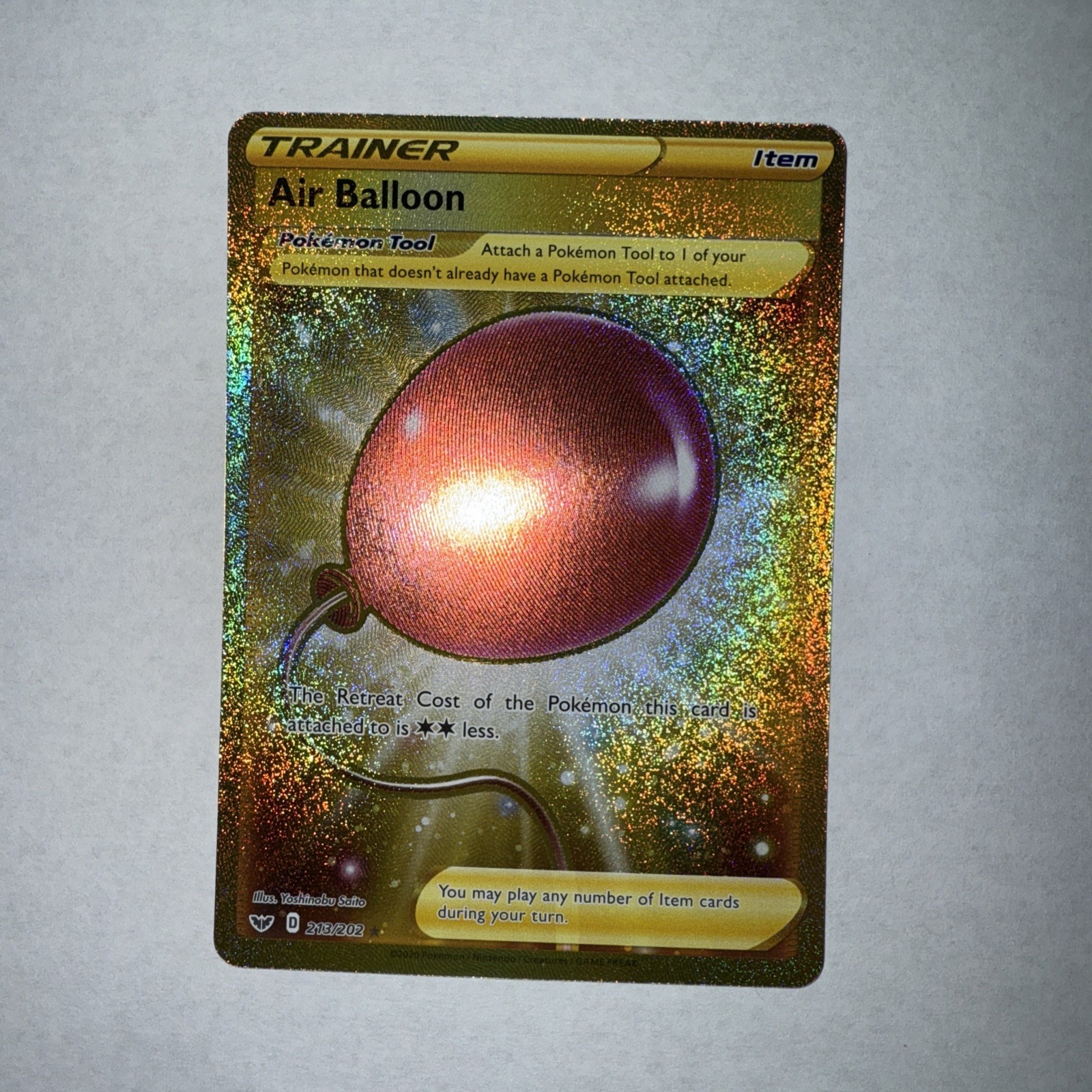 NM-Mint, English - 1 x Pokemon Air Balloon - 213/202 - Secret Rare Sword & Shiel