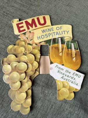 Vintage EMU Vineyard Wine Promotional Bar Shop Sign 3D Cardboard M476