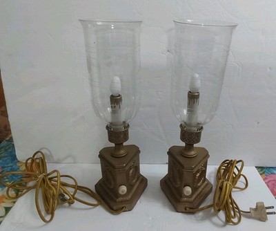 2 Vintage  Table Lamps Cast Metal Unique Wreath Candle Electric Light. Works.