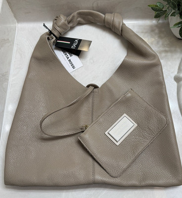 NWT Roberta Rossi Cappucino Pebbled Leather Hobo Bag with Pouch, Knotted Handle