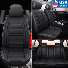 Full Black Auto Seat Cushion Cover PU Leather Protector Set 5-Sits Car Universal