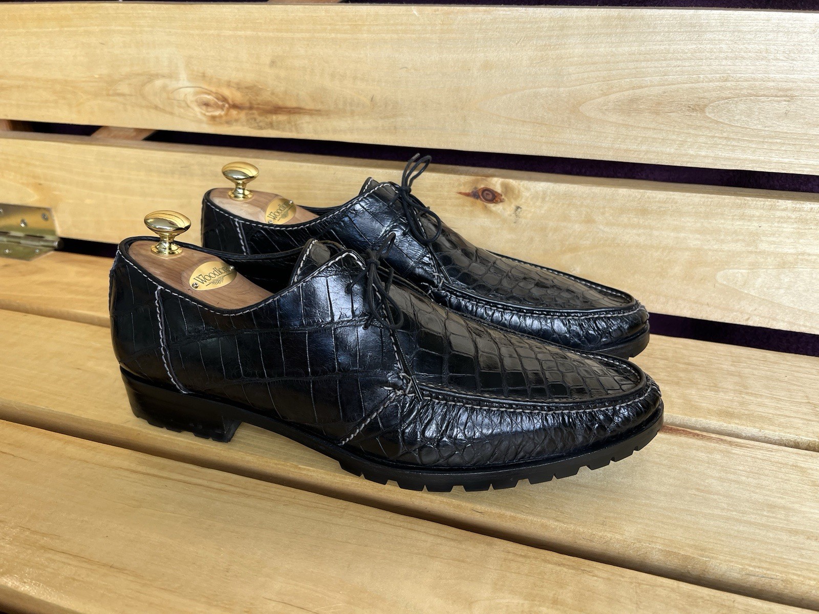 SAOLA Scarpe Zilli nere da uomo in pelle di coccodrillo premium taglia UK 11 US 12 EU 45