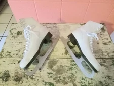 Vintage White Ice Skates Lange Aries Canada Display for Sled Winter Holidays