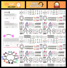 110 PCS Body Jewelry Set - Piercing Eyebrow, Navel, Belly, Tongue  Lip Rings -