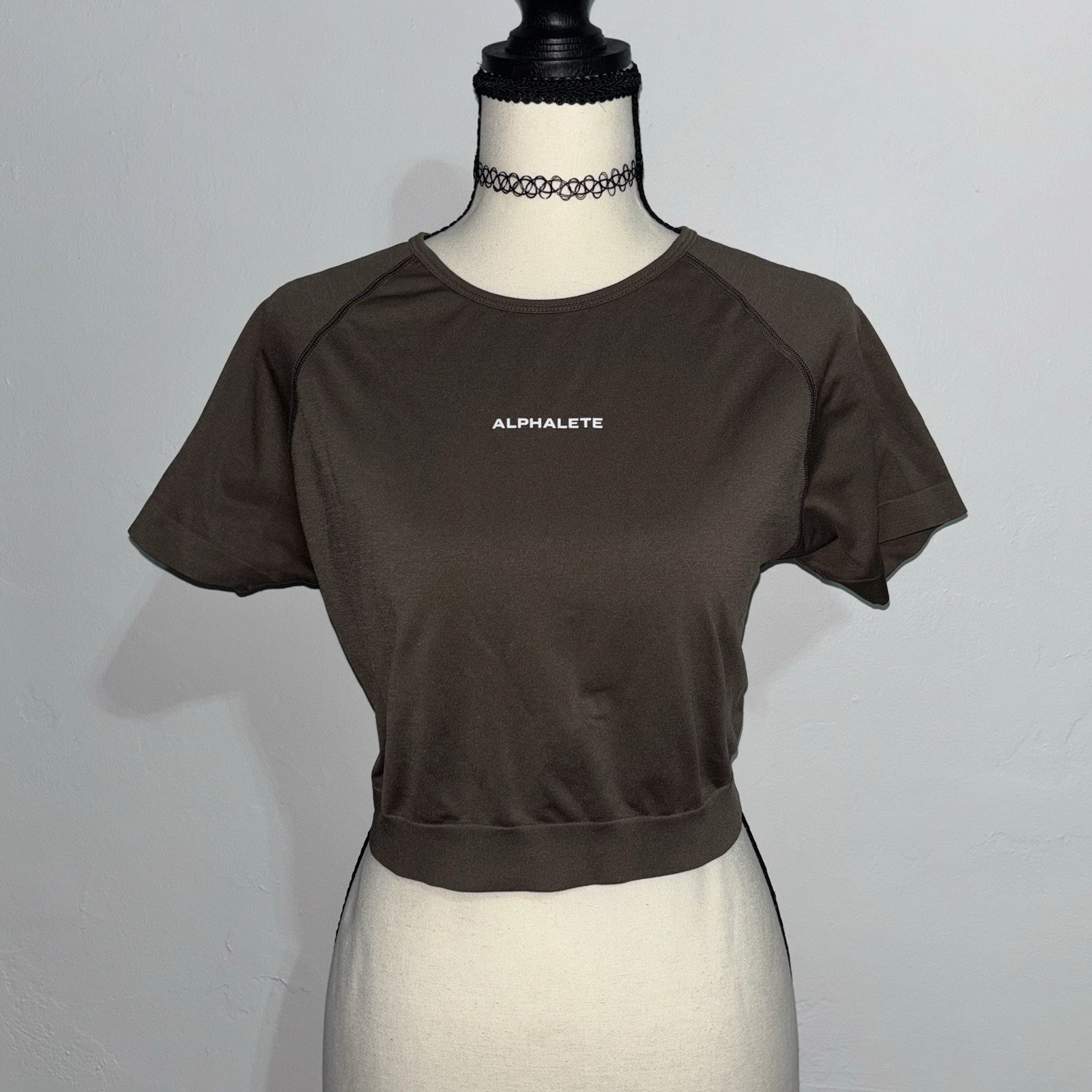 Alphalete Crop Top Womens 2XL Brown Athletic Workout Gym Short Sleeve