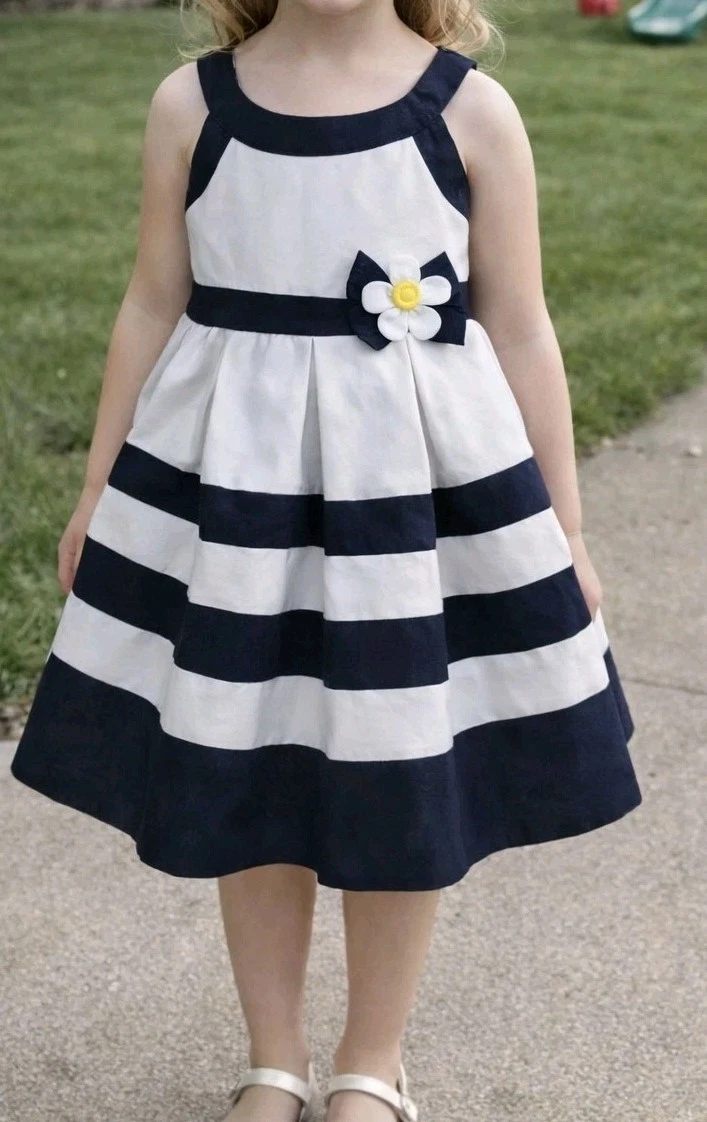 Robe Sans Manches Pour Fille Bonnie Jean, Imprimé Floral Noir Et Blanc, Taille 5 - Occasion Très Bon état