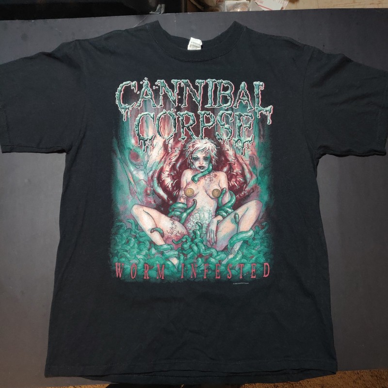 Licensed 2002 Cannibal Corpse Worm Infested Front Back Art Print Large T-shirt.
