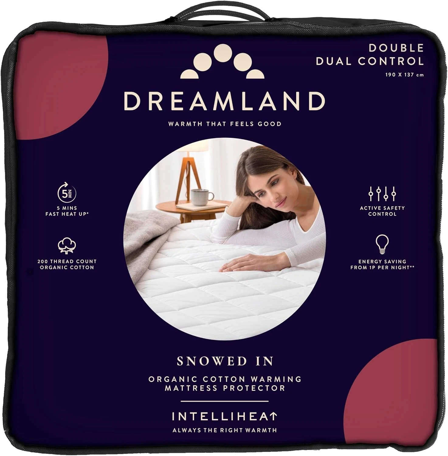 Dreamland Snowed In Organic Cotton Heated Mattress Protector Double Bed Electric