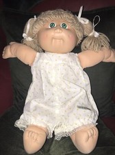 Vintage Cabbage Patch Kids Fille Poupée Long Blond Cheveux Tresses Vert Yeux