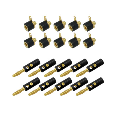 Bananenstecker Bananenbuchse Lötfahne vergoldet 4mm 10 Stecker 10 Buchse schwarz