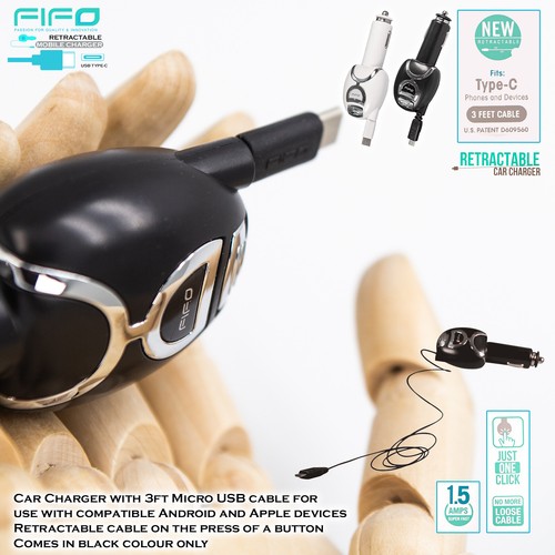 Car Charger Cable Retractable Universal Android iPhone Type-C Samsung 2IN1 - Picture 70 of 82