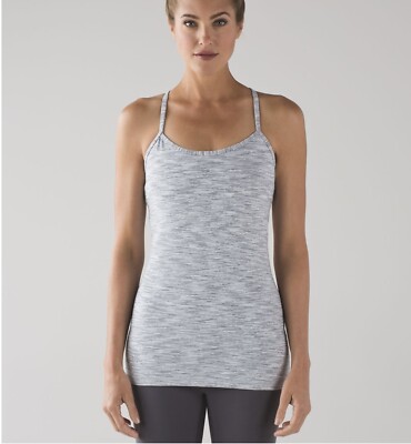 Lululemon Womens Size 8 Power Y Tank Grey White Stripe WSNB