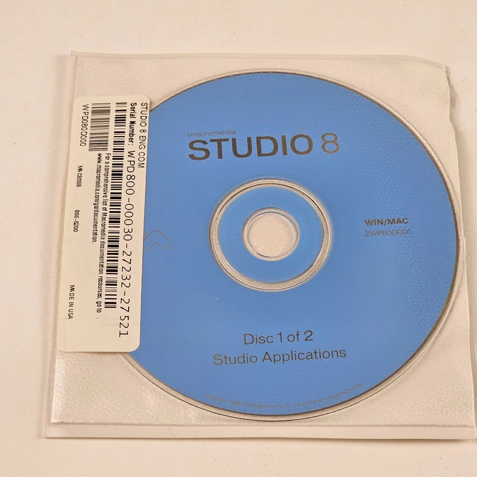 Macromedia Studio 8 Win/Mac Disc Set and Srial Number Only In Preowned Condition - Image 2 of 2