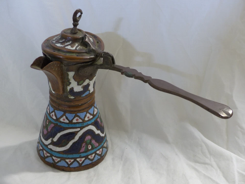Cuivre Emaillée Dallah syrien pot theiere 19éme - Photo 2/4