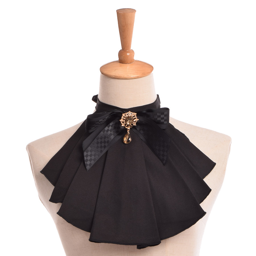 Women Jabot Neck With Bowknot Victorian Ruffles Collar Vintage Chiffon