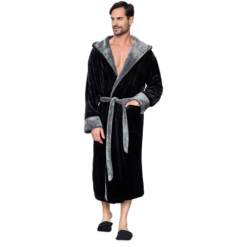 LOTUS LINEN Men Hooded Plush Robes Mens Fleece Long Spa Soft Bathrobes Sets - Picture 26 of 45