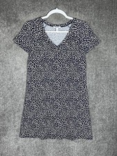 Nine West Dress Womens Size XS Blue Beige Spotted Stretch V-Neck Short Sleeve