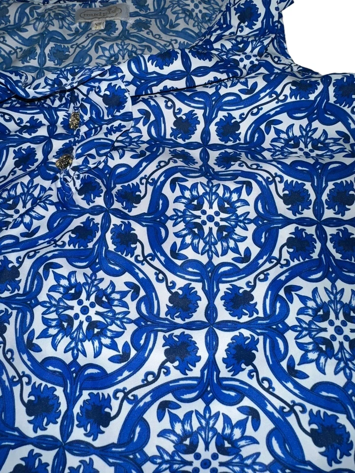 Blusa Mud Pie Whitney Cuello Volantes Sin Mangas Azul Blanco Talla XS Foto 4 de 4