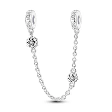 MULA European Snowflake Safety Chain DIY Charm CZ Fit Bracelet 925 Silver Plated
