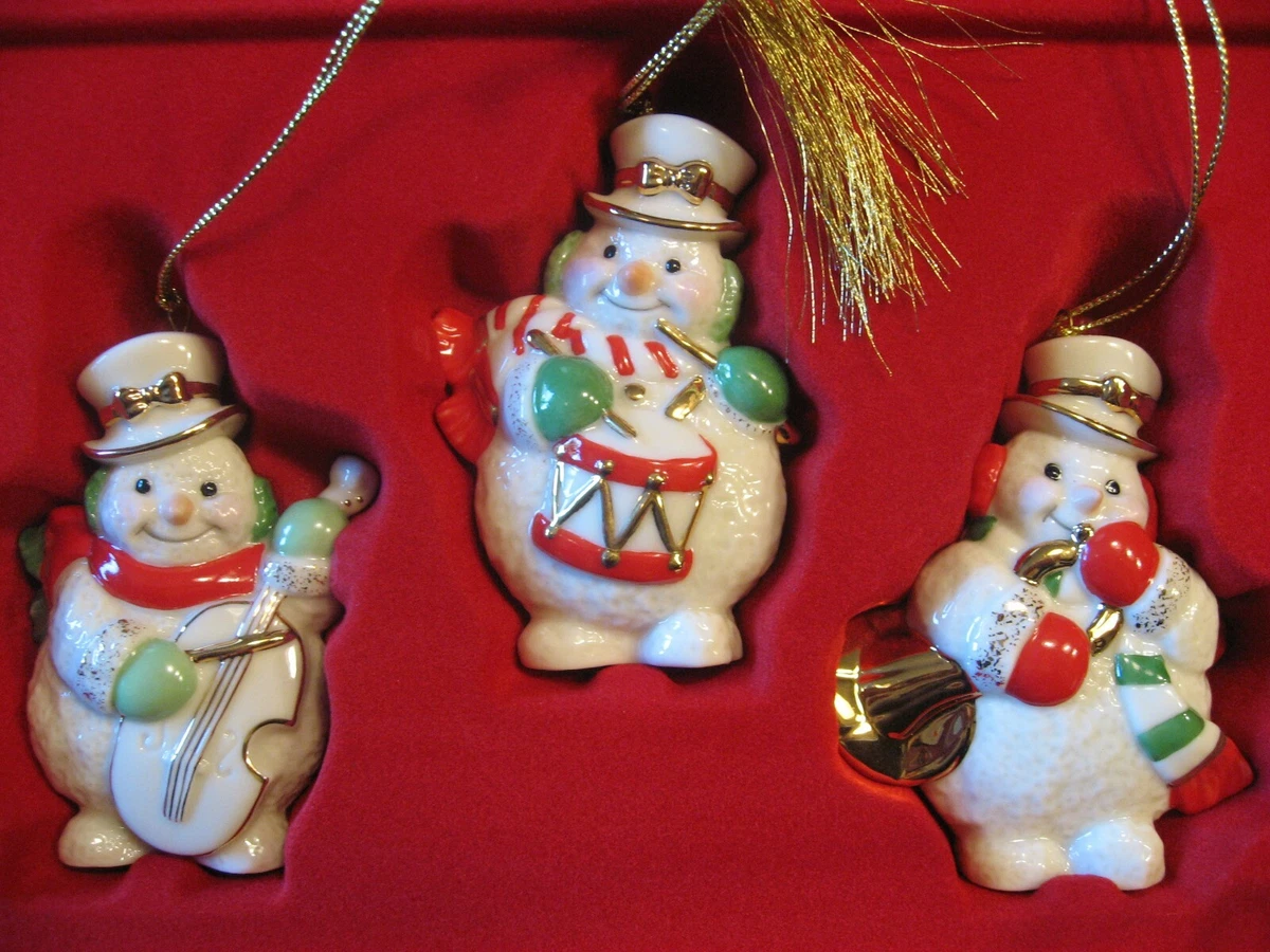 Lenox Tin Box Set Three Snowmen Christmas Ornaments Sku 6237630