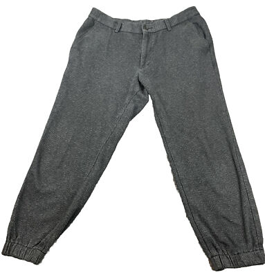 UniQlo Jogger Pants L Women Gray Houndstooth L Pocket Zippered Drawstring 