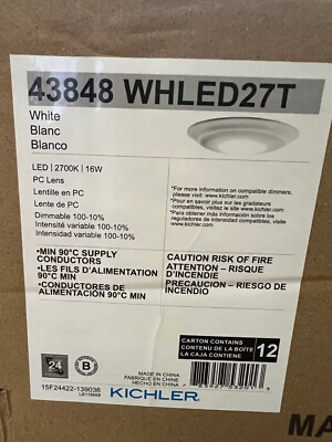 Box of 12 - Kichler 43848WHLED27T LED Flush Mount , White