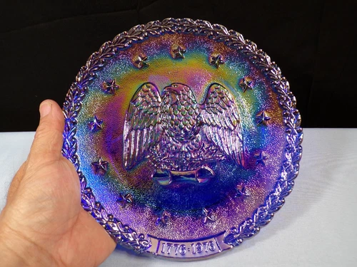 Fenton 1976 Bicentennial Blue Carnival Glass Eagle Plate 8 1/4" Wide INV2