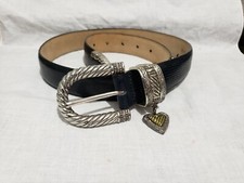 Vtg Brighton 43414 Black Leather Snake Texture Belt Silver Buckle M 35"