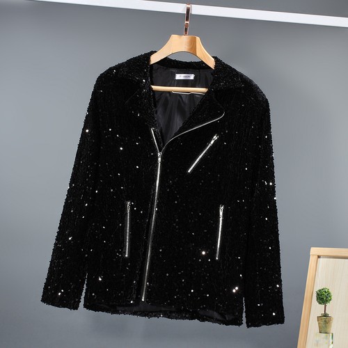 Mens Sequin Lapel Collar Zip Short Coat Jacket Evening Party Nightclub stage Hot - Picture 20 of 23