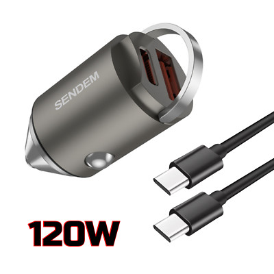 Auto Ladegerät Zigarettenanzünder Adapter 120W 3in1 mit Ladekabel USB-C iPhone