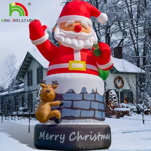 6M/8M/10M Giant Inflatable Santa Outdin Chimney with Reindeer For Holiday Decor - Picture 10 of 16